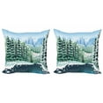 thumbnail image 1 of Ambesonne Forest Throw Pillow Cover 2 Pack, Winter Season Trees, 16", Green Blue White, 1 of 2
