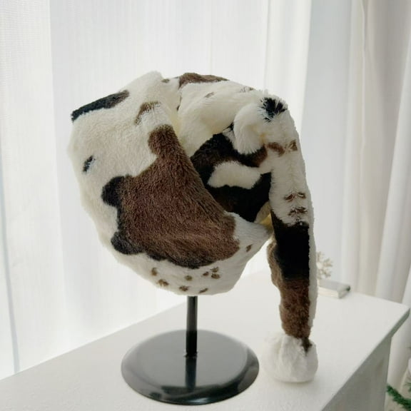 Black White Christmas Santa Claus Hat with Faux Fur,Deluxe Holiday Cow Print Christmas Hat Headwear Accessories