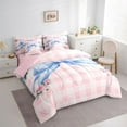 thumbnail image 3 of Homewish Girls Watercolor Ribbon Twin Bedding Sets 7-Piece, Romantic Rustic Rose Bedding Comforter Set, Pink Plaid Artwork Reversible Sheet Sets, Breathable Home Decor, 3 of 7