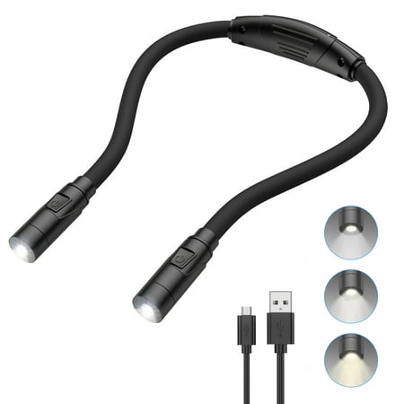 Neck Reading Light, AMIR LED Book Light for Reading in Bed Brightness Adjustable Rechargeable Reading Light for Reading Knitting Camping Repairing Black