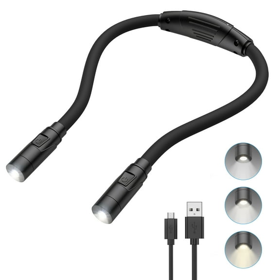 Neck Reading Light, AMIR LED Book Light for Reading in Bed Brightness Adjustable Rechargeable Reading Light for Reading Knitting Camping Repairing Black