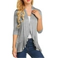 thumbnail image 2 of Women's Open Front Cardigan 3/4 Sleeve Draped Ruffles Soft Knit Sweaters, 2 of 4