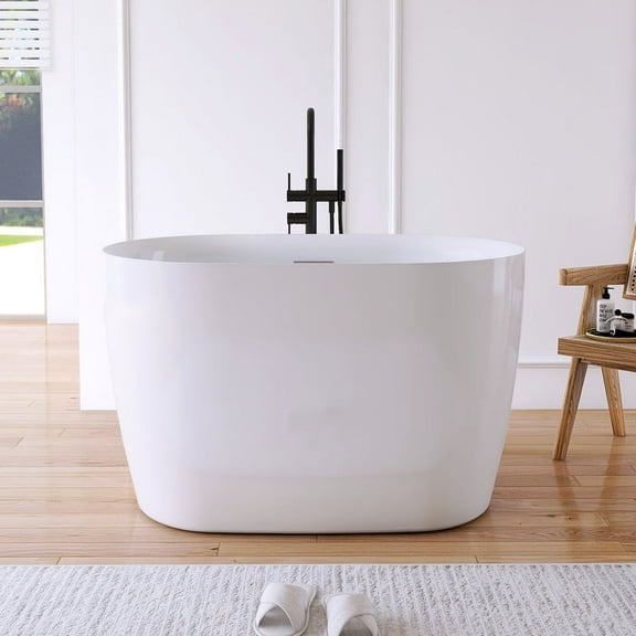 MEDUNJESS 43" Premium Acrylic Freestanding Bathtub Modern Soaking Tub with seat,White