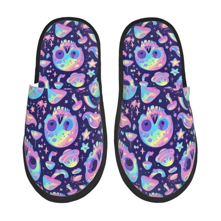 

Honeii crystal Skull mushroom print Slippers Memory Foam House Bedroom Slippers for Women and Men Fuzzy Plush Comfy Faux Fur Lined Slide Shoes-Large