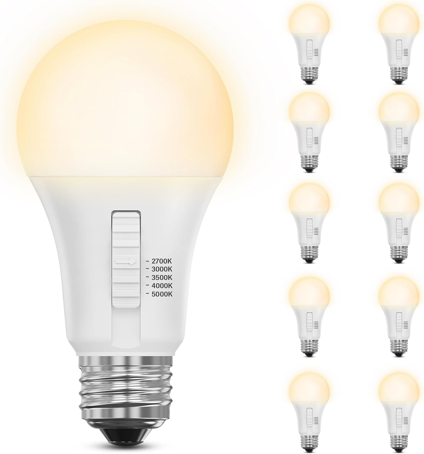 A19 LED , 60W Replacement, Dimmable, Selectable Color Temperatures (2700K-5000K), 800 Lumens, neral Purpose s, 15,000-Hour Lifetime, OM60DM/5CCTCA/LED/ 10 Pack