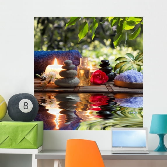 Candles Towels Stones and Wall Mural Decal by Wallmonkeys Vinyl Peel and Stick Graphic (36 in H x 35 in W)