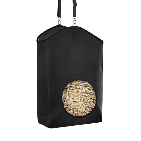 Goat Hay Feeder, Hay Bags for Horses, Sheep, with Adjustable Open Feed Hole for Slow Feeding-Black