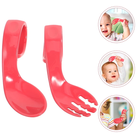 ULTNICE 1 Set Kids Safe Spoons Feeding Fork and Spoon Set Rosy PP for Baby Feeding Time