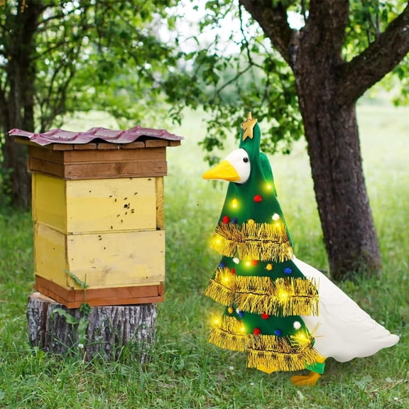 Christmas Tree Goose Outfits 23-Inch Porch Goose Lighted Christmas Costume Christmas Tree-Shaped Holiday Doorway Gooses Clothes for Plastic Geese Xmas Outdoor Garden Yard Patio Decor