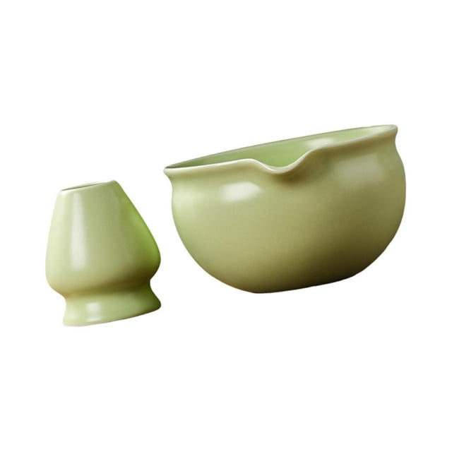 2 cuencos de cerámica japonesa para matcha hechos a mano y soporte para batidor Chawan, cuenco portátil para batidor de té, cuenco para mezclar matcha Verde