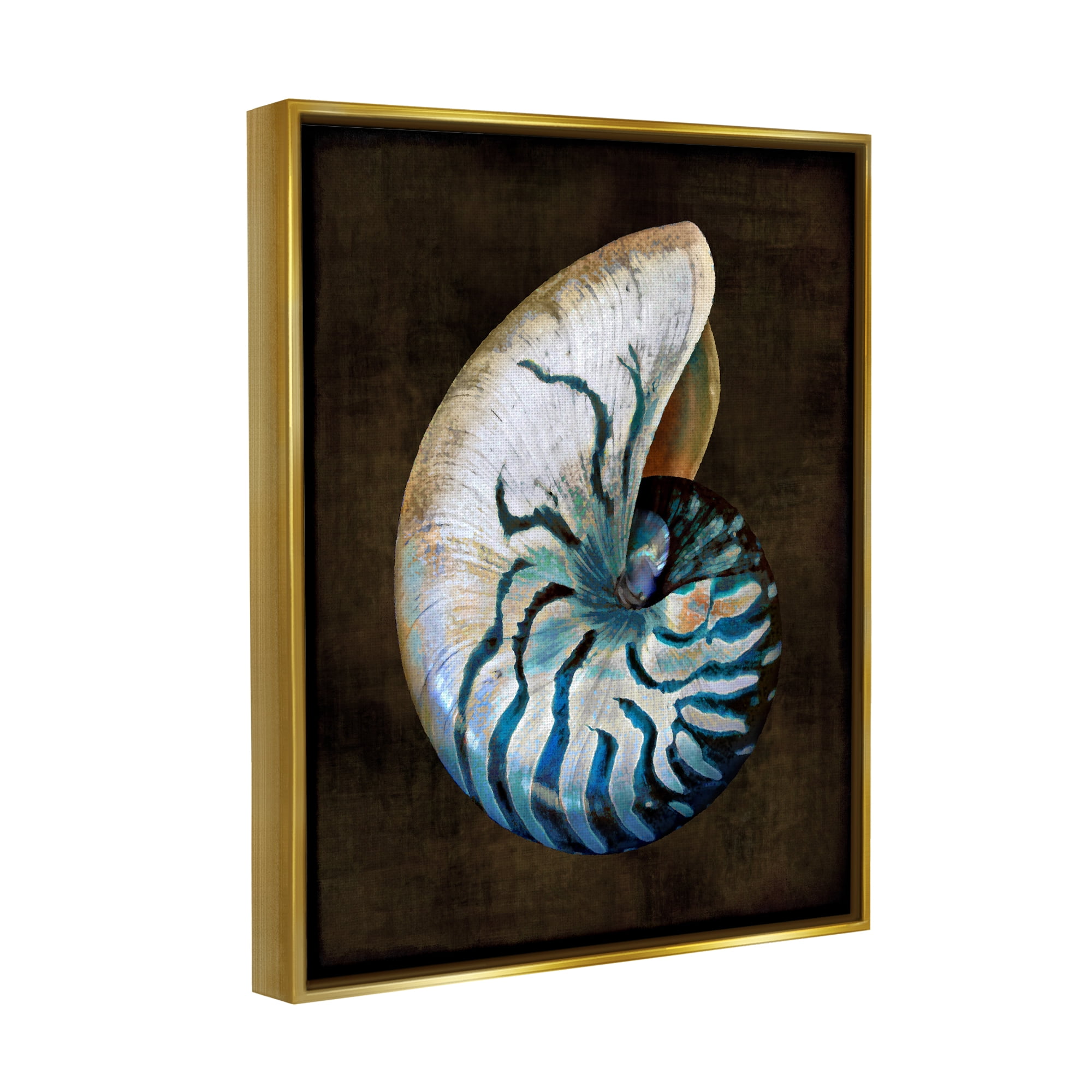 Stupell Industries Modern Marine Shell Nature Painting Gold Floater Framed Art Print Wall Art, 25 x 31