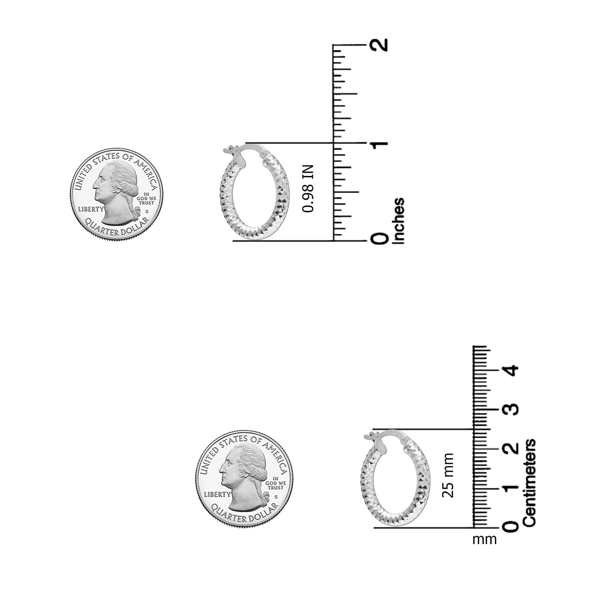 LeCalla 925 Sterling Silver Hoop Earrings for Women Diamond-Cut Classic Italian Design Earring Hoops for Women 25MM