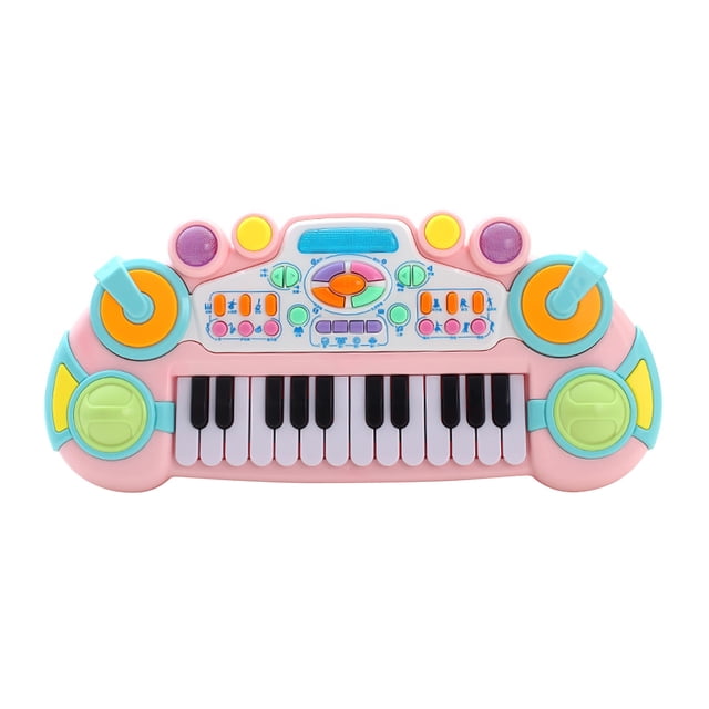 Clavier Musical pour Tout-Petits à 24 Touches avec Lumières Colorées, 6 Tons d'Instruments, 6 Rythmes, 4 Tambours, Démonstration Intégrée de Chansons et Histoires, Fonction Enregistrement, Matériau ABS, Outil d'Apprentissage Musical Éducatif