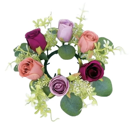 

Small Candle Rings Wreaths Flower Candle Rings Flower Garland For Tables Realistic Rose For Wedding Centerpieces Flower Arrangement Home