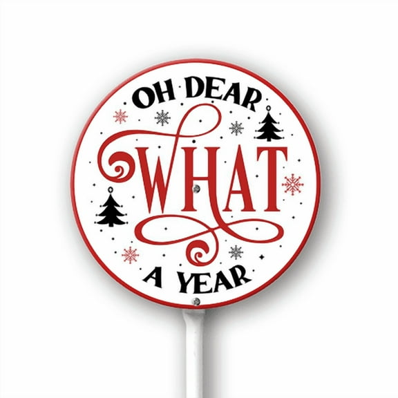 Eveokoki Christmas Decorations Outdoor Yard Sign Oh Dear What A Year Aluminum Signs with Stakes for Winter Holiday Outside Yard Pathway Lawn Decor Supplies 9.2Inch