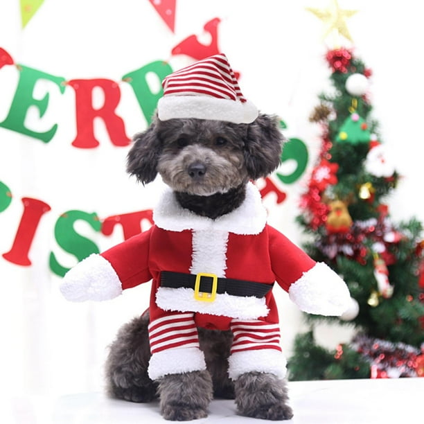 Traje navideño para mascotas, lindos disfraces navideños de Papá Noel para perros y gatos con gorro de Papá Noel, ropa navideña para mascotas para , l L