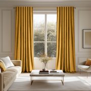 Topfinel Mustard Yellow Velvet Blackout 84 Inches Long Curtains , 100% Blackout Drape Gold with Hooks, Soundproof Art Deco Back Tab Drapes for Living Room Bedroom,Set of 2