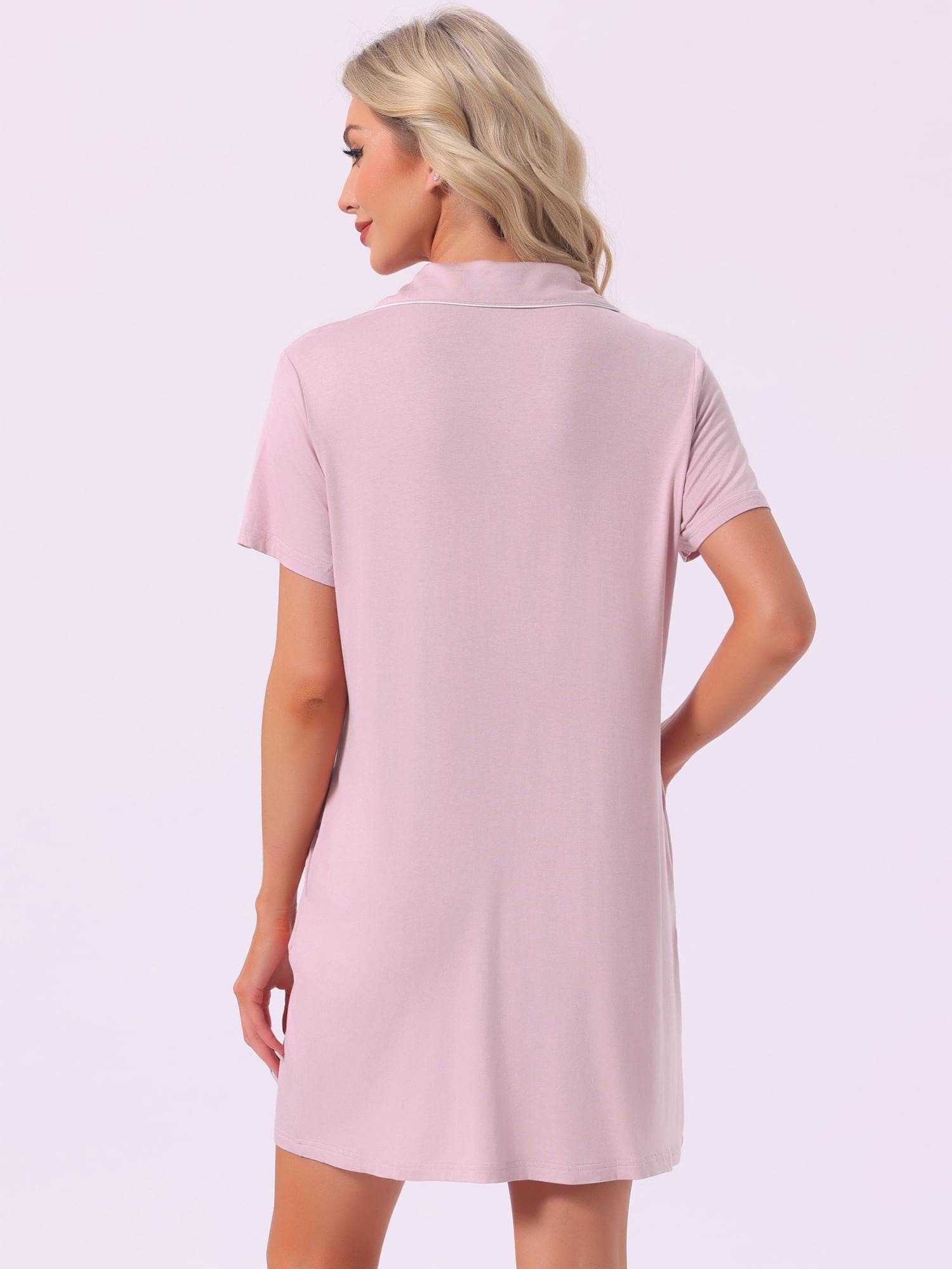DARING DIVA Women's Button Down Short Sleeve Sleep Shirt with Pockets M Pink