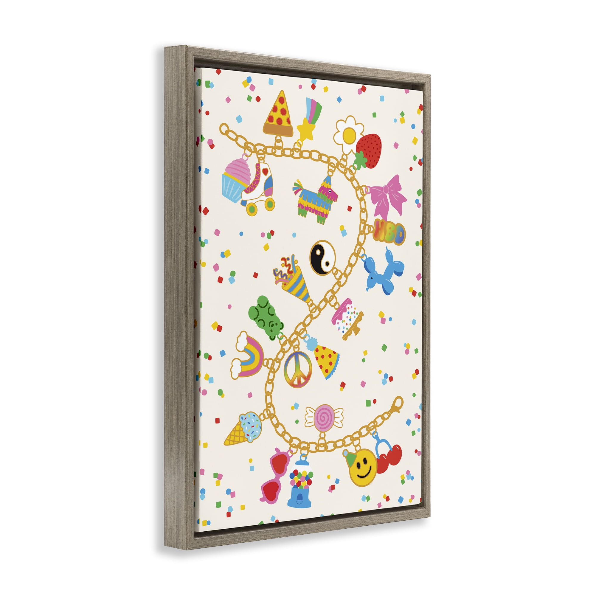 Stupell Industries Playful Party Charm Bracelet Brown Framed Floater Canvas Wall Art, design by Nadia Hassan