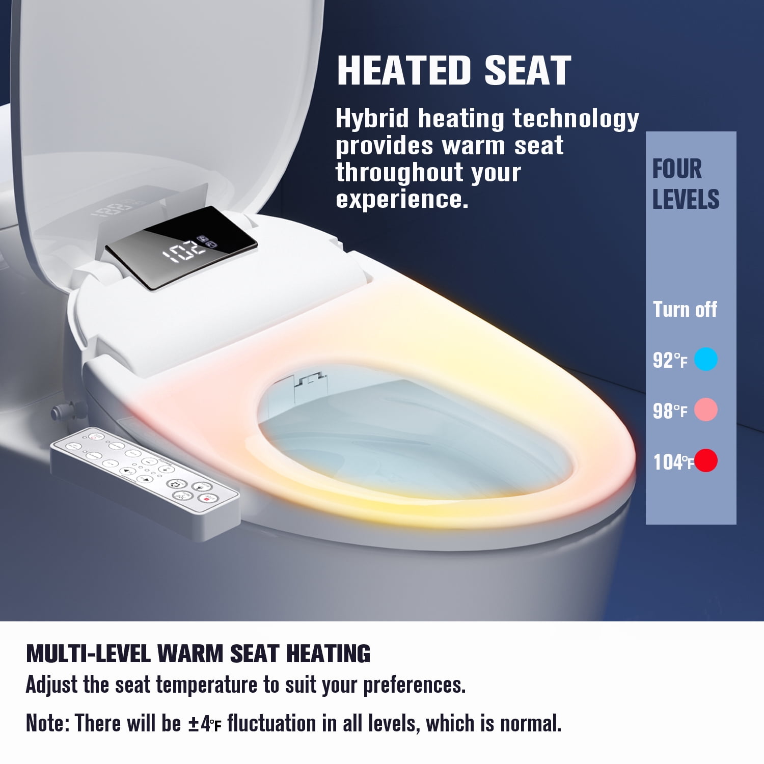 WLJBIDET Electric Bidet with Heated Toilet Seat, Warm Water, Air Drying, Fixing Panel Control