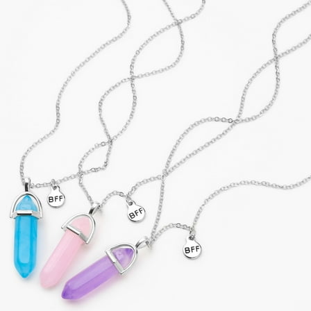 Claire's Silver Best Friends Colorful Pendant Necklaces - 3 Pack, Silver,Adult.