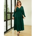 thumbnail image 4 of Women Long Long Sleeve Wrap V Neck Floral Printed Long Maxi Dress Plus Size, 4 of 8