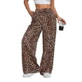 thumbnail image 2 of Women'S Wide Leg Pants with Pockets, Casual Trousers Sweatpants Brown Leopard XXL, 2 of 6