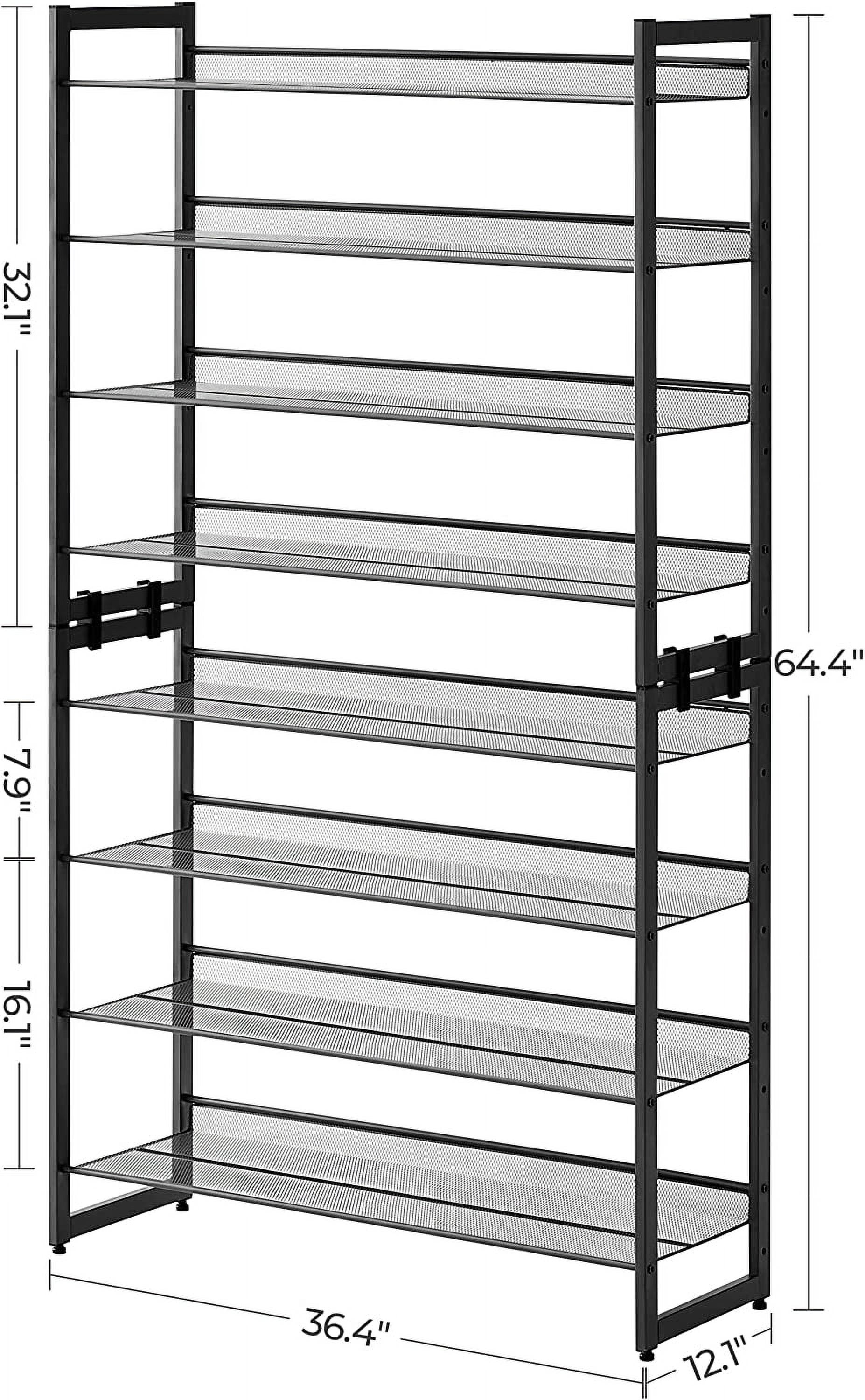 Shoe Rack 8-Tier Holds 32-40 Pairs Shoe Organizer Metal Shoe Storage for Garage Entryway Set of 2 4-Tier Stackable Shoe Shelf with Adjustable Flat or Angled Shelves Black