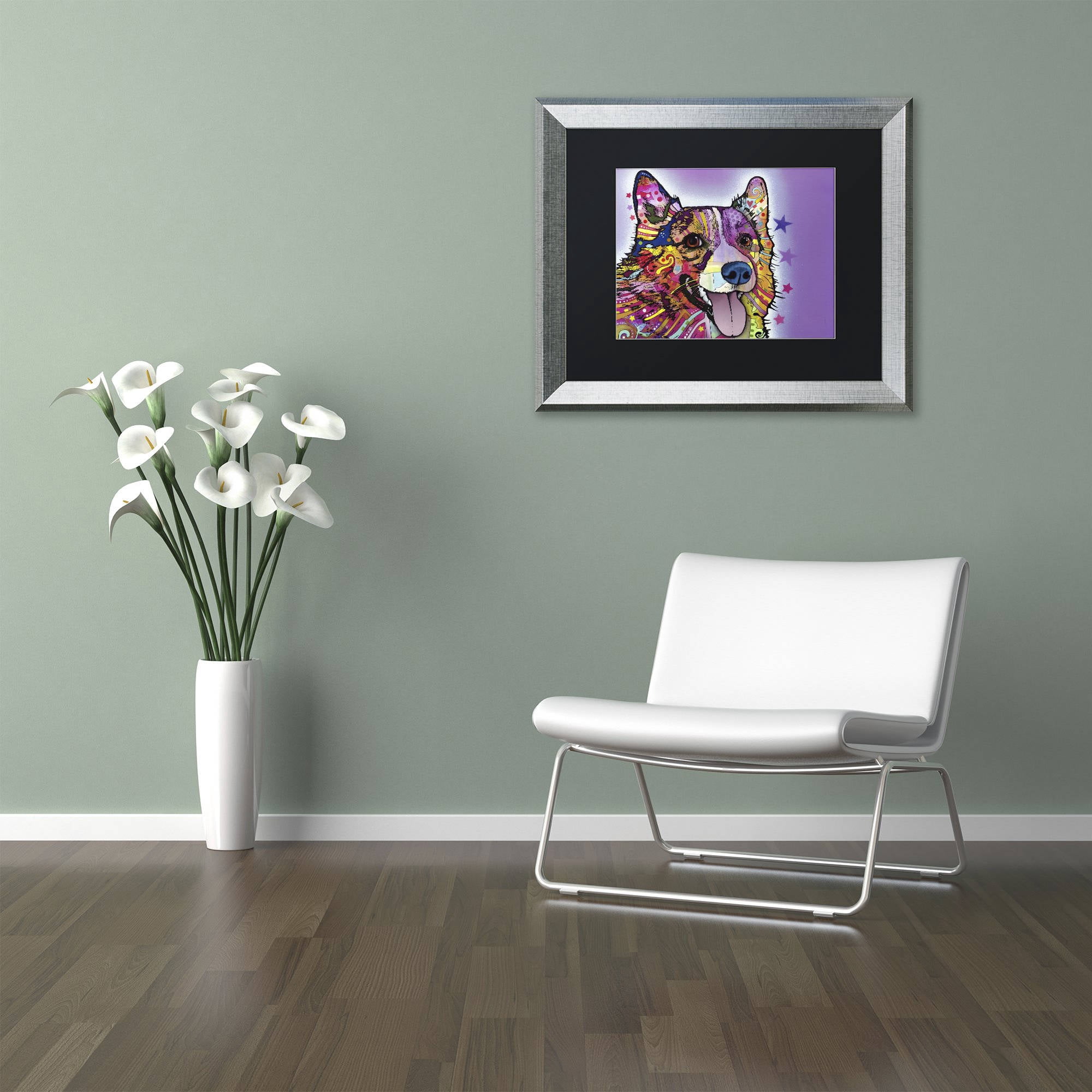 Trademark Fine Art "Corgi" Canvas Art by Dean Russo, Black Matte, Silver Frame