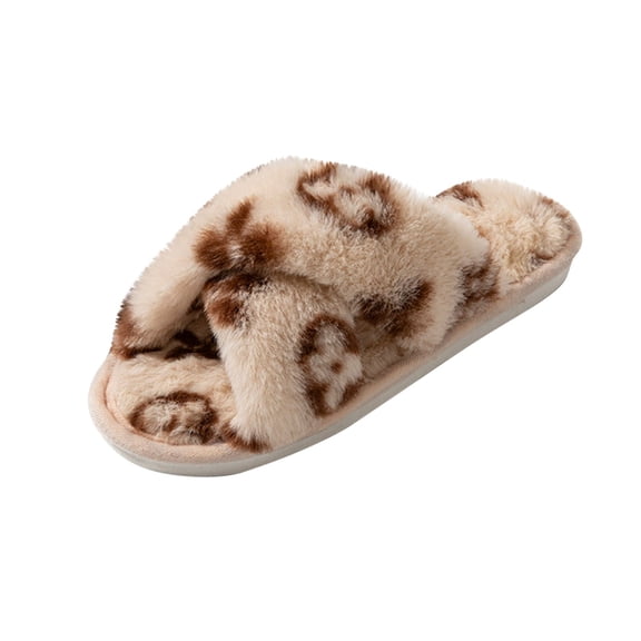 Beige Men Women Couples Clover Print Curly Slippers Indoor Outdoor Fashion Casual Comfortable Warm Walking Shoes 100 Polyester Material