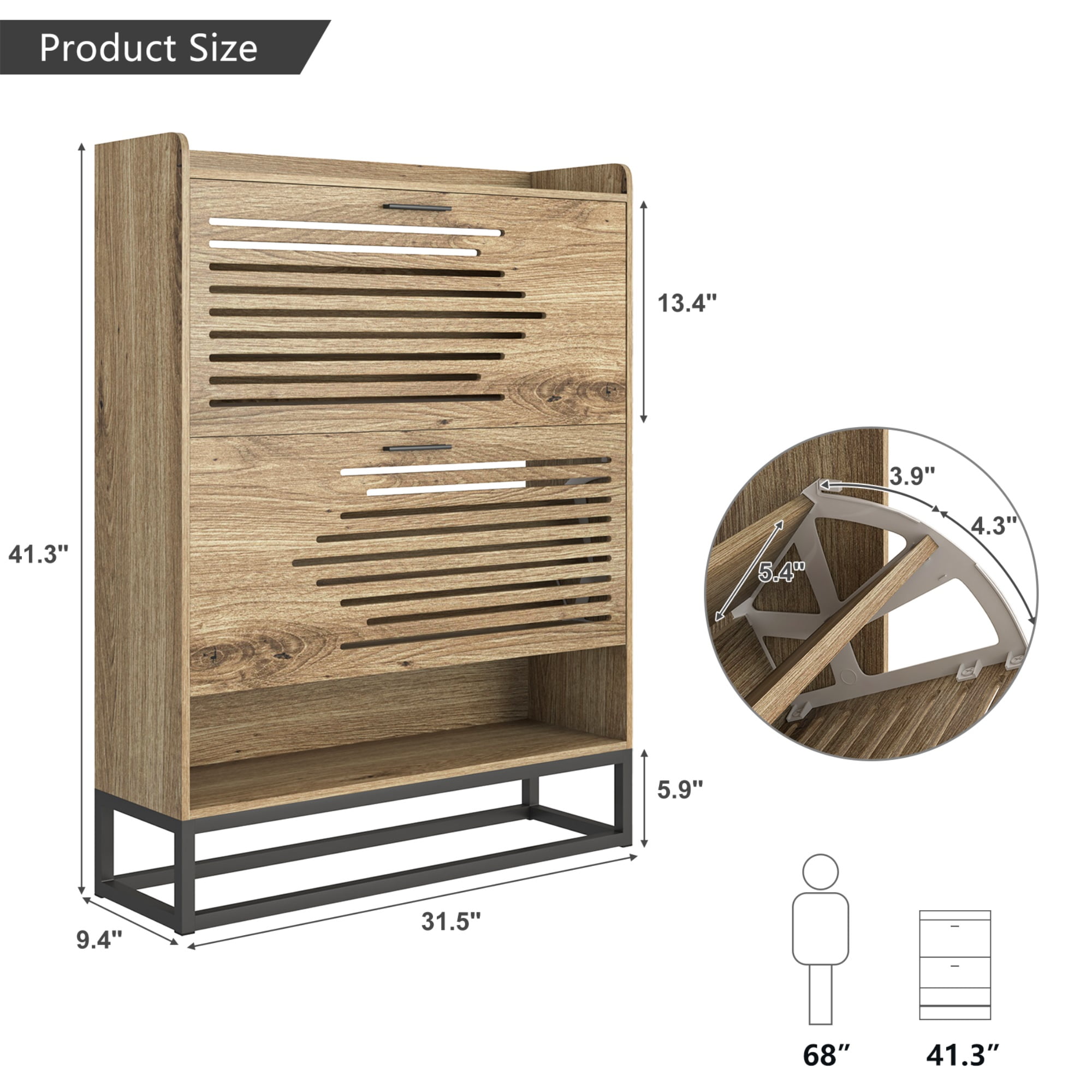 Finihen Shoe Cabinet, 2-Tier Shoe Storage Cabinet with Flip Doors, Vintage Entryway Shoe Organizer Rack with Open Shelves for Narrow Closet, Living Room, Brown Finihen Shoe Cabinet, 2-Tier Shoe Storage Cabinet with Flip Doors, Vintage Entryway Shoe Organizer Rack with Open Shelves for Narrow Closet, Living Room, Brown