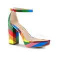 thumbnail image 1 of BLISSFUL STEP Women's Printed Clear Platform Block Heels Sandals Rainbow 7.5, 1 of 8