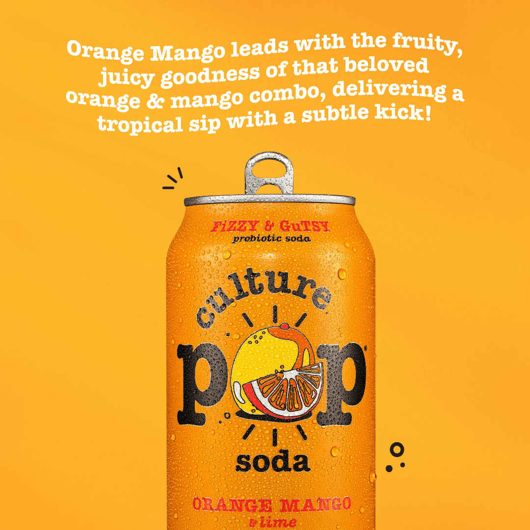 (2 pack) Culture Pop Soda Orange Mango, Probiotic Soda, 12 fl oz