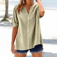 thumbnail image 2 of Tops Henley,Camiseta informal de manga corta con cuello redondo para mujer, mezcla de algodón y lino, blusa holgada para verano, para usar en casa, sopatenor, 2 of 8