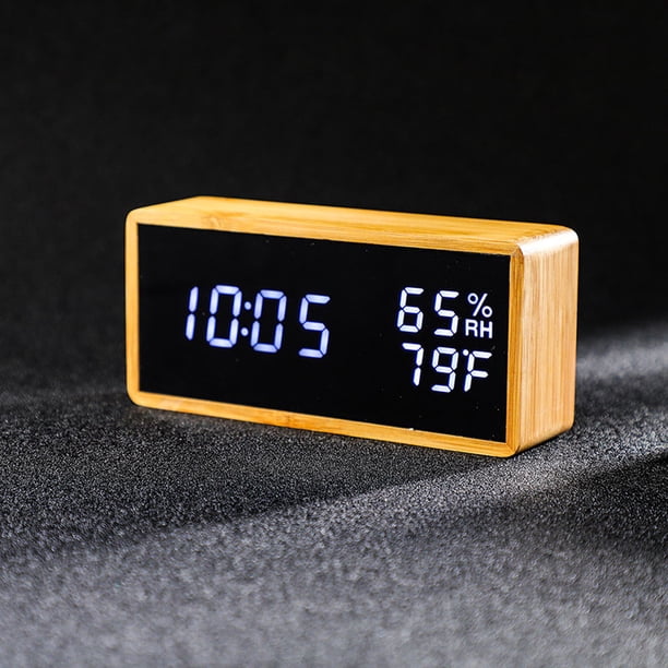 Xihbxyly Artículos por menos de $10 Reloj despertador LED madera control sonido multicolor para escritorio y mesa digital