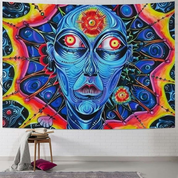 Shiartex Tapestry Trippy Mandala Tapestry Galaxy Stars Tapestry Bohemian Neon Tapestry Wall Hanging Hippie Poster for Living Room Painting