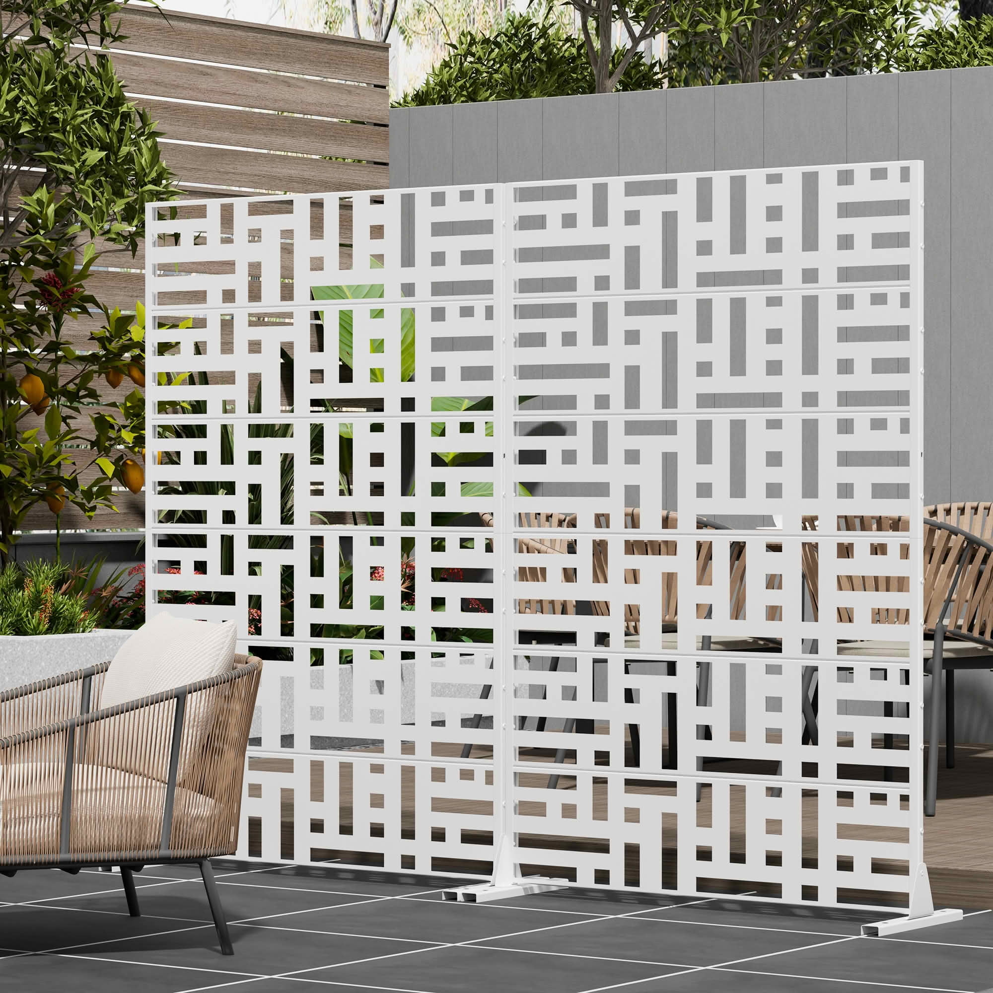 MAYEERTY 72x47 White Outdoor Natural Privacy Panel Screen, 6 Piece Set Natural Folding Divider for Backyard and Garden