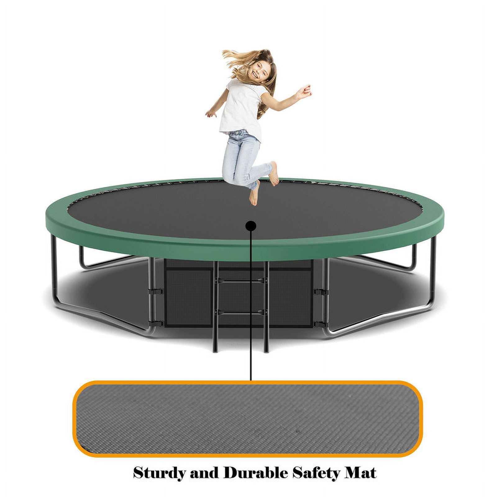 Aukfa 12FT Trampoline with Basketball Hoop for Kids, Outdoor Pumpkin Trampoline with Enclosure for Backyard - Green