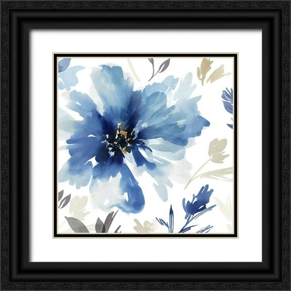 Isabelle Z 20x20 Black Ornate Wood Framed with Double Matting Museum Art Print Titled - Finesse I Indigo Version