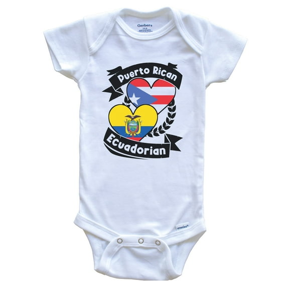 Puerto Rican Ecuadorian Heart Flags Puerto Rico Ecuador Baby Bodysuit, 0-3 months white