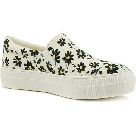 

Soda Flat Women Shoes Slip On Loafers Casual Sneakers Memory Foam Insoles Hidden Platform / Flatform Round Toe HIKE-G White / Beige Daisy 7