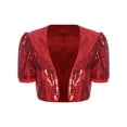 thumbnail image 3 of Zaldita Women's Sequin Jacket Evening Shrugs Short Sleeve Open Front Cropped Bolero for Formal Dresses Red S, 3 of 5