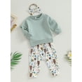thumbnail image 3 of Liacowi Baby Girl Fall Outfits Ruffle Long Sleeve Sweatshirt + Cow Print Pants + Headband Set Toddler Clothes, 3 of 8