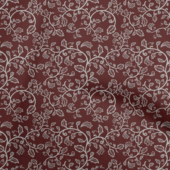 oneOone Polyester Spandex Chocolate Brown Fabric Asian Leaf Block Sewing Material Print Fabric By The Yard 56 Inch Wide