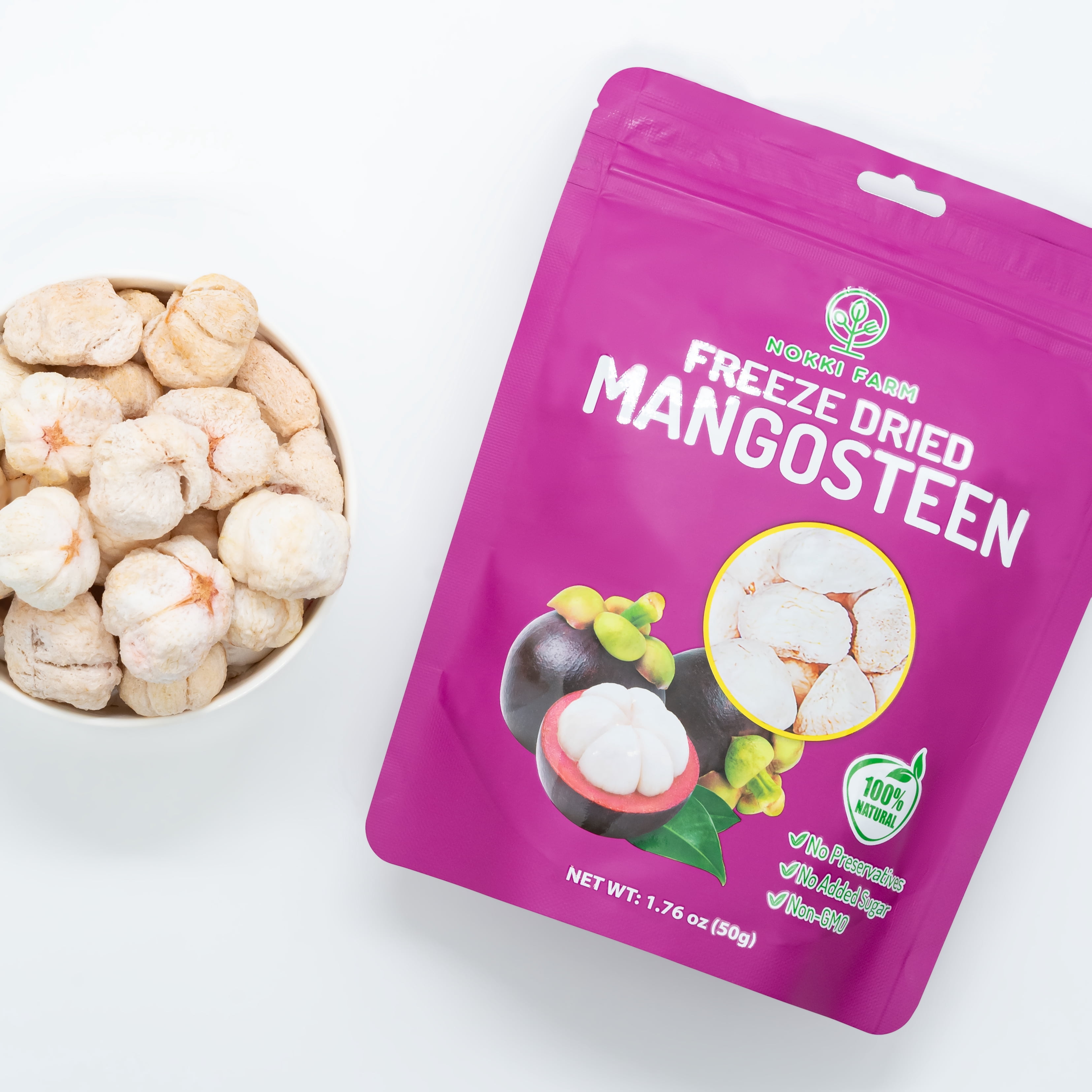NOKKI FARM Freeze Dried Mangosteen - Healthy & Exotic Tropical Superfood Snacks, No Added Sugar or Preservatives, Kid-Approved, Shelf-Stable & Portable for On-the-go Snacking, 1.76oz x 3 packs