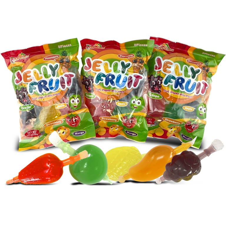 Apexy Jelly Fruit, Tiktok Candy Trend Items, Tik Tok Hit or Miss Challenge,  Assorted Fruit Shaped Jelly, Strawberry, Mango, Apple, Pineapple, Grape.  9.87oz (Pack of 3) 