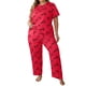 thumbnail image 2 of Conjunto de pijama de mujer con cuello redondo, estampado de letras, talla grande, multicolor, cómodo, manga corta, pantalones largos, top de poliéster para mujer, 2 of 5