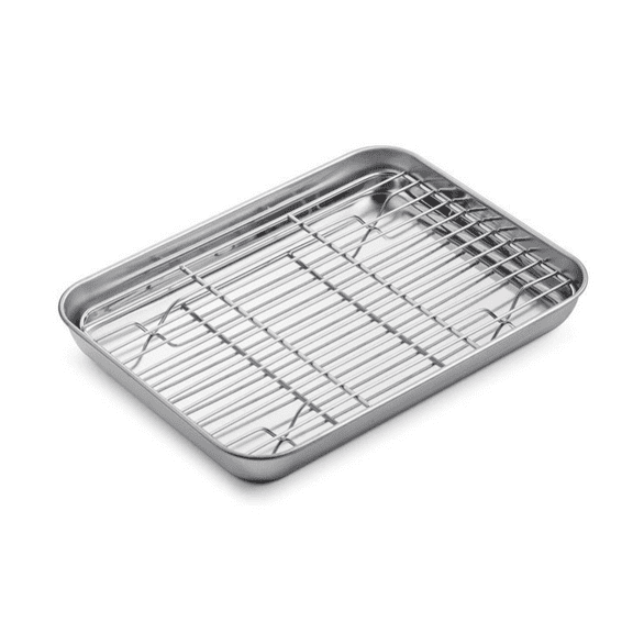 Baking Sheet with Rack Set [1 Sheets   1 Racks], Stainless Steel Cookie Pan Baking Tray with Cooling Rack, Non Toxic & Heavy Duty & Easy Clean (9 x 7 x 1 inch)For Christmas, Thanksgiving