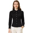 thumbnail image 1 of INSPIRE CHIC Chemisier en Chiffon à Col Pointu pour Femmes Manches Longues Noir G, 1 of 5