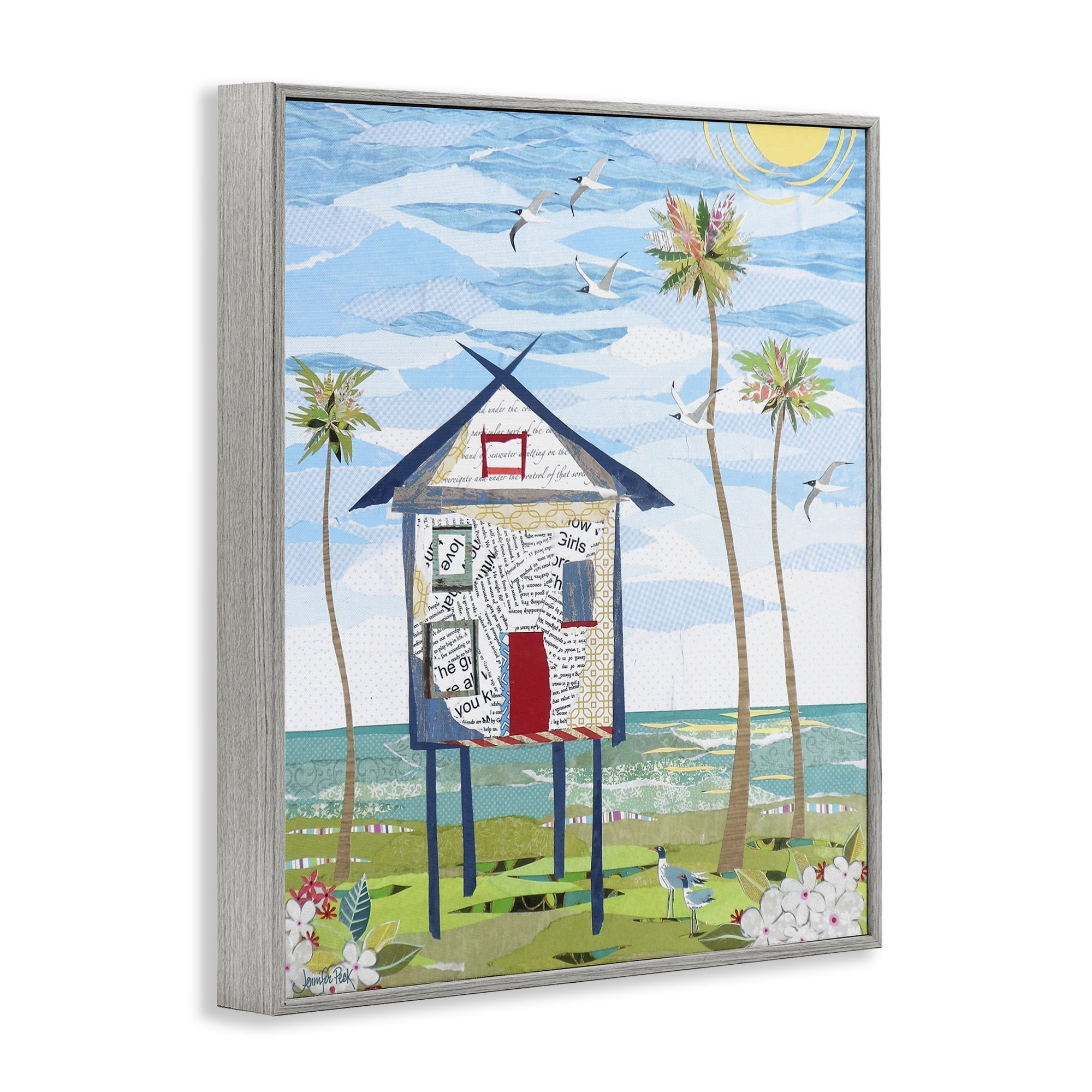 Stupell Industries Beach Vacation Getaway Coastal Painting Gray Framed Art Print Wall Art, 16 x 20